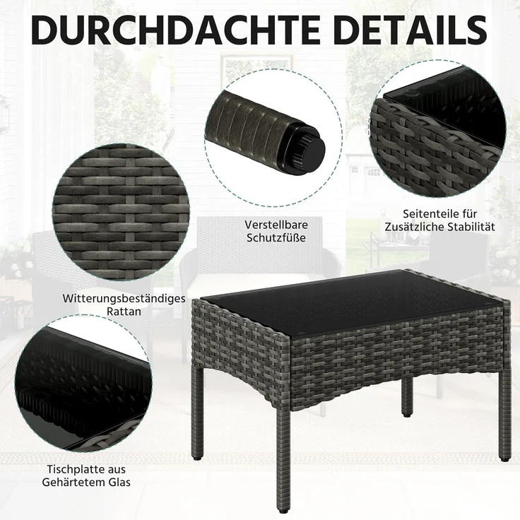 Yaheetech Balkonset Gartenmöbel-Set 4-er Set Rattanmöbel für 4 Personen, Gartengarnitur aus Zweisitzer-Sofa & 2 Einzelsofas & Kaffeetisch – Bild 7