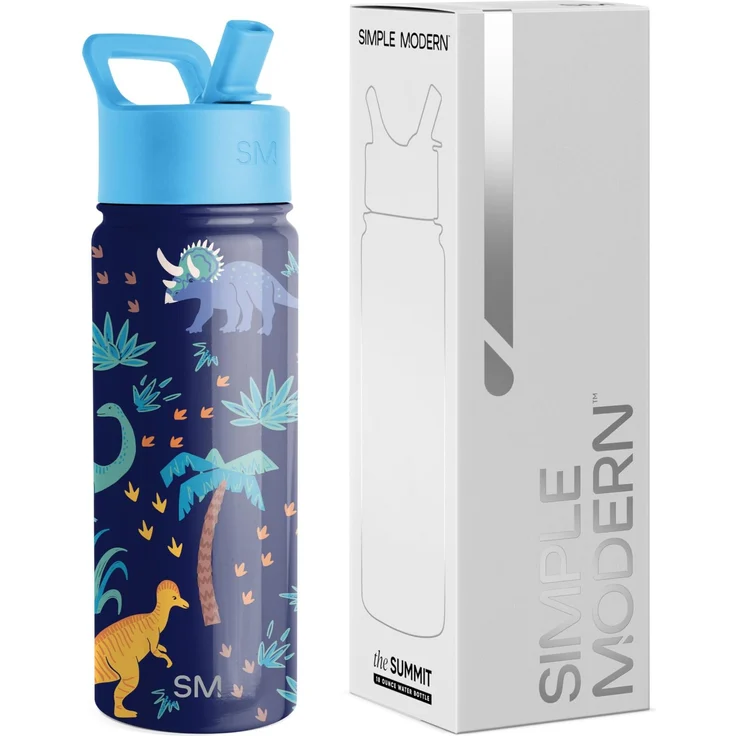 Simple Modern Trinkflasche Kinder mit Strohhalm | Sport Isolierte Edelstahl-Kindertrinkflasche für Kleinkinder Jungen und Mädchen | Summit | 530ml | Jurassic Jungle