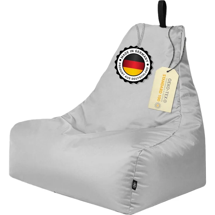 PATCH HOME Lounge Sessel Sitzsack– XXL – Grau, bequemer Sitzsack aus Luxus-Polyester-Gewebe, bereits befüllt