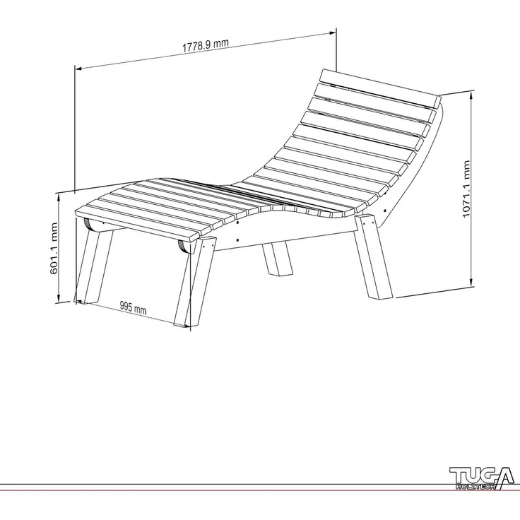 Gartenliege Relaxliege "Liege-Franzi" (Zirbe) Breite 100cm Einstiegshöhe 60cm mit Füßen – Bild 7