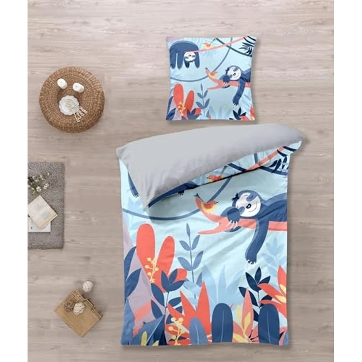 KK Kinderbettwäsche Bettwäsche Set mit Faultier 135 x 200 cm, 100 % Baumwolle – Bild 2