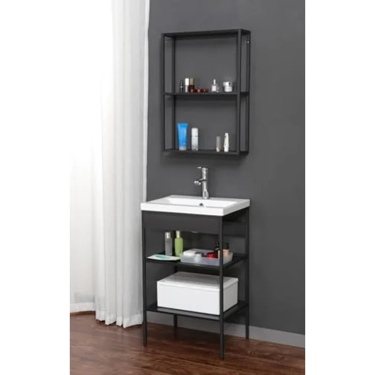 trendteam smart living - Lorin - Waschbeckenregal + Einsatzwaschbecken – Schwarz/Weiß - Regal mit 2 offenen Fächern - (BxHxT) 52 x 83 x 40 cm - modernes Design – Bild 2