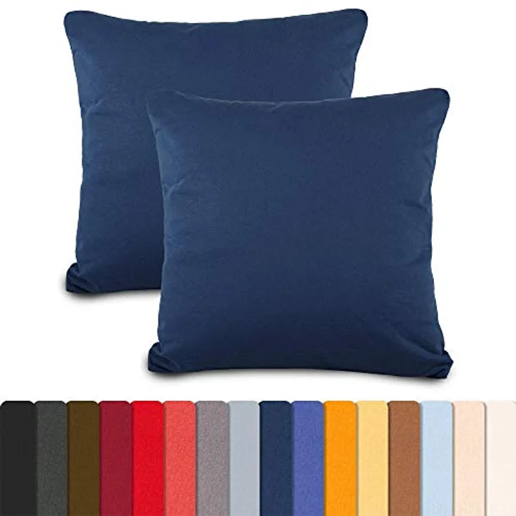 aqua-textil Classic Line Baumwoll Kissenbezug 2er-Set 50x80 dunkelblau Kissen Bezug Reißverschluss Jersey Kissenhülle – Bild 3