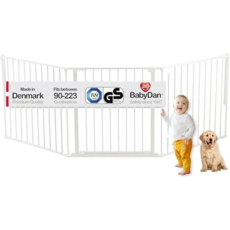 Baby Dan Konfigurationsgitter / Kaminschutzgitter Flex L, 90 - 223 cm - Hergestellt in Dänemark und vom TÜV GS geprüft, Farbe: Weiß – Bild 2