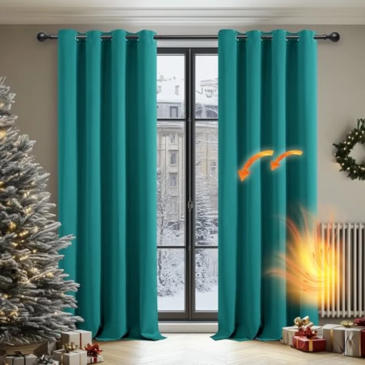 Deconovo Verdunkelungsvorhang Kälteschutz Gardinen Wohnzimmer Vorhang Blickdicht, 260x140 cm(HöhexBreite), Türkis, 2er Set – Bild 3