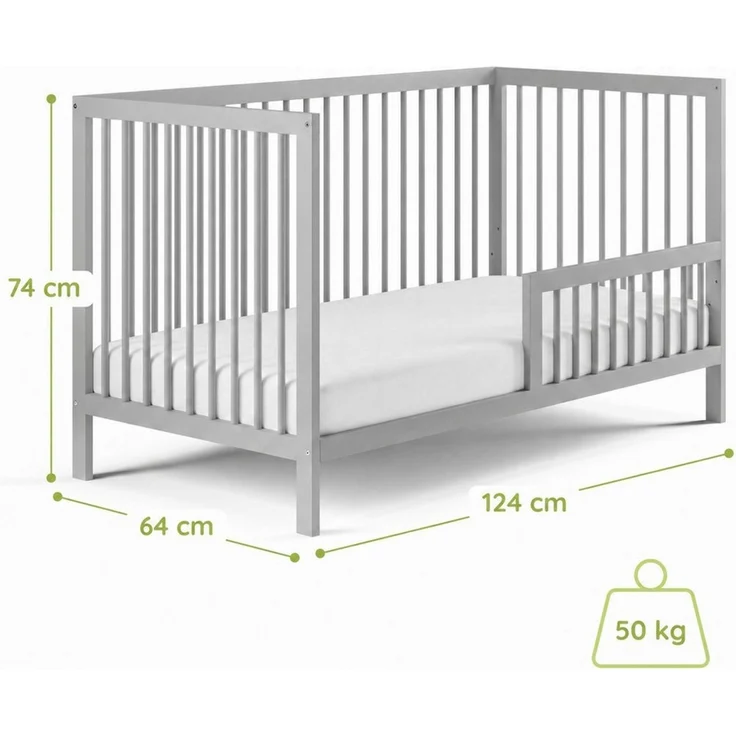 Kids Collective Babybett Kinderbett Gitterbett Baby Bett mit Rausfallschutz 60x120 70x140, stabiles Buchenholz, made in Europe 60x120 cm Grau – Bild 3