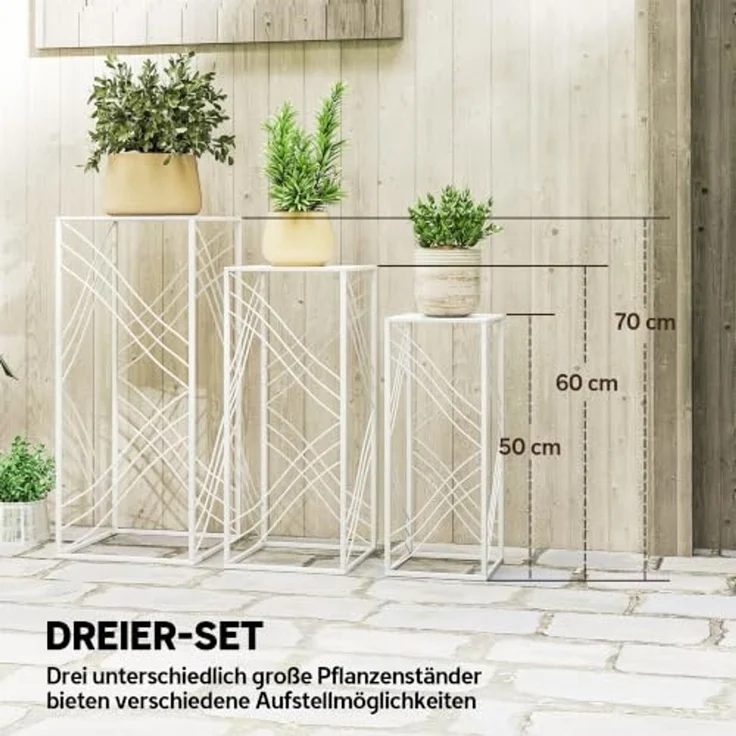 Outsunny Blumenständer 3er-Set Blumenregal, Blumenhocker, Blumentopfständer, aus Metall (stapelbar Pflanzenregal, 3 St, Pflanzenständer), für Wohnzimmer, Garten Balkon Deko, Weiß – Bild 3