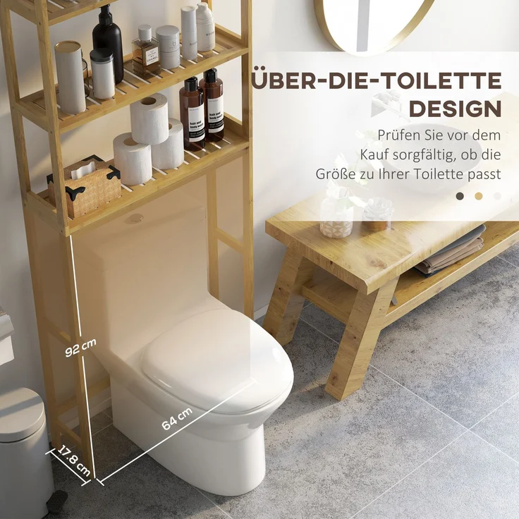 Badezimmerregal Badregal Toilettenregal, 3 Regale, wasserbeständig, 68 cm x 20 cm x 165 cm, Natur--Naturholz--165x20x68cm--YOUDENOVA – Bild 6