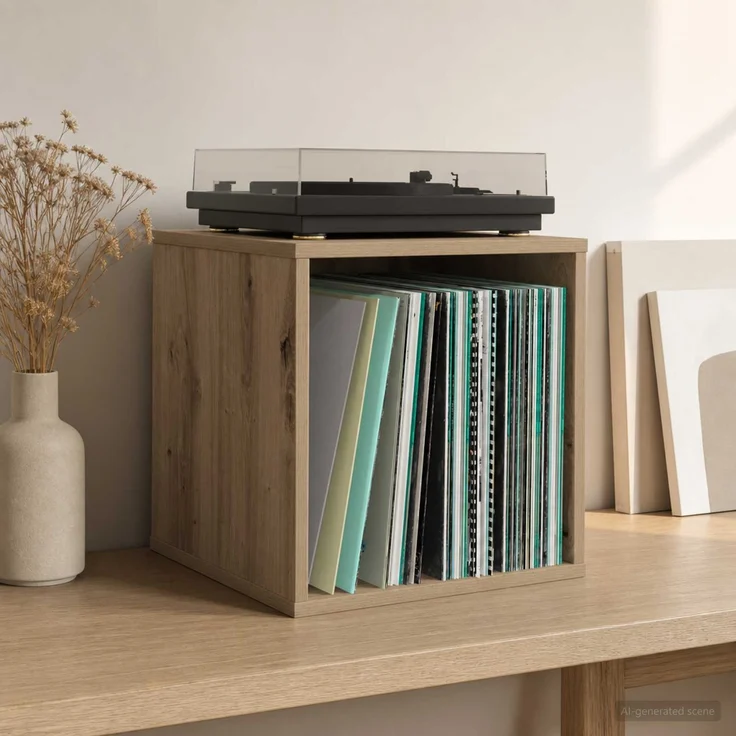 vidaXL Vinyl Album Box Artisan-Eiche 37 x 36,5 x 38 cm Holzwerkstoff 8012856 – Bild 1