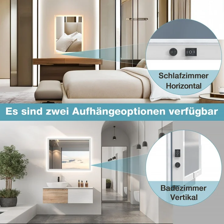 Gimbelen LED Badezimmerspiegel 80x60 cm, Bad Spiegel mit Licht & Tastenschalter, 2 Lichtfarben (3000K/6500K), Antibeschlag, Energiesparend, Silber – Bild 6