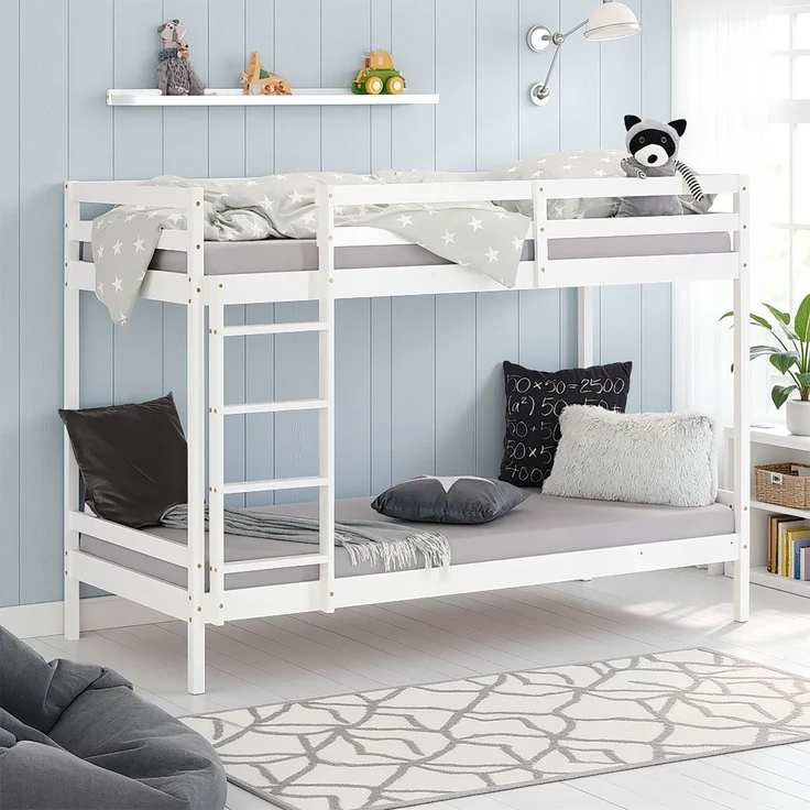 Homestyle4u Etagenbett, Kiefernholz weiß, 90x200 cm – Bild 2
