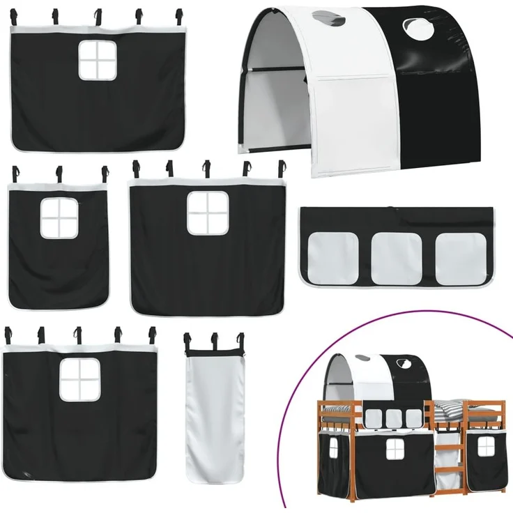 vidaXL Etagenbett mit Vorhängen Weiß & Schwarz 90x190 cm Kiefernholz 3284039 – Bild 7