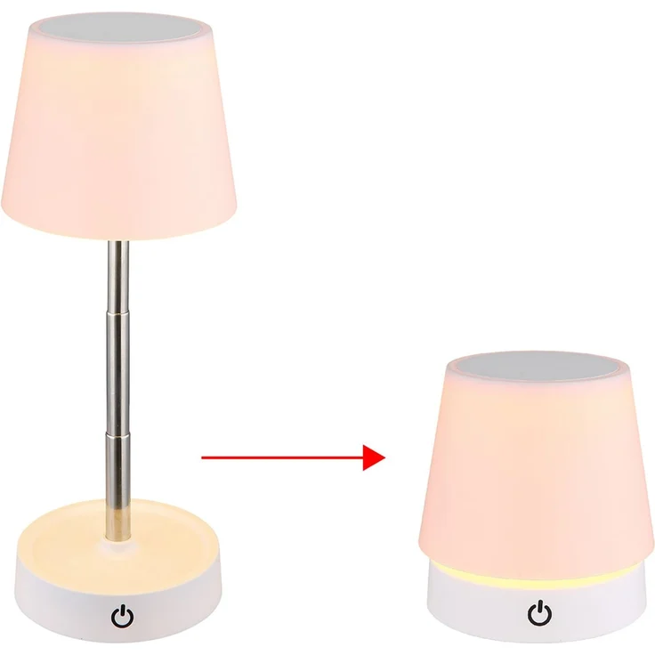 LED Tischleuchte, weiß, Touchdimmer, Akku, höhenverstellbar, H 28 cm – Bild 5