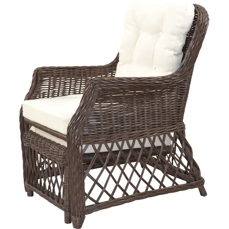 Rattansessel, Relaxsessel mit ausziehbarem Fußteil, handgeflochten, braun