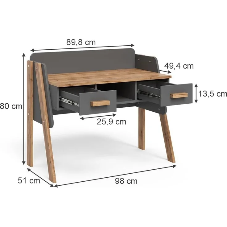 Schreibtisch Malia Grau/Artisan 97 x 51 cm mit 2 Schubladen Vitalispa – Bild 3