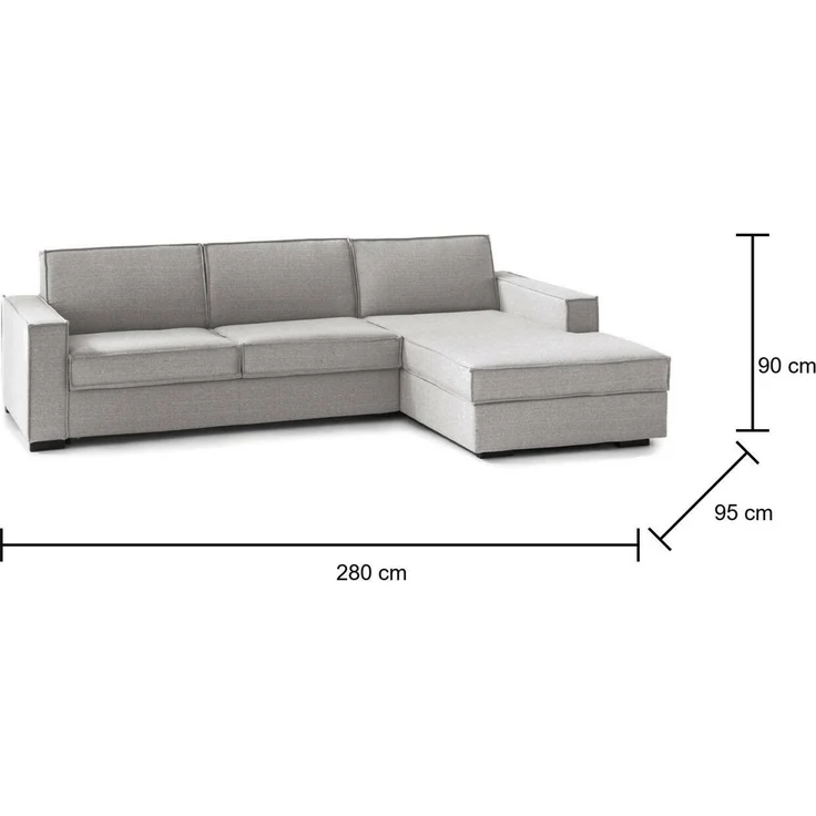Dmora Sofa mit Halbinsel Ametrino, Ecksofa mit rechter Aufbewahrungshalbinsel, Standardarmlehnen, 100 % Made in Italy, 280 x 95 x 90 cm, Grau – Bild 3