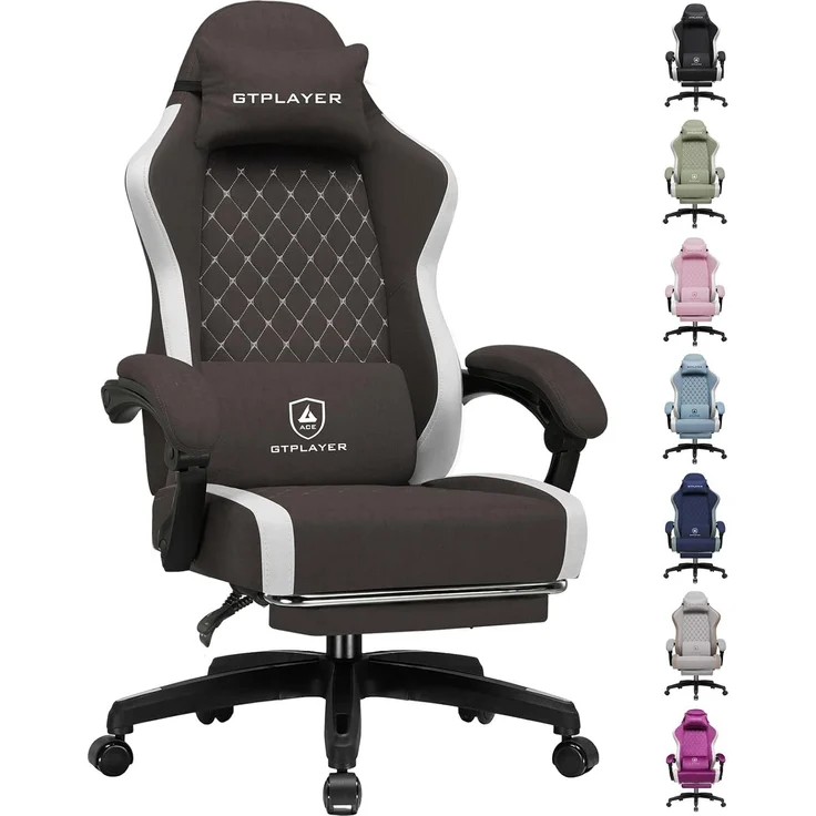 GTPLAYER Gaming Stuhl Ergonomischer, PC Stuhl Atmungsaktiver Stoff, Groß und Hoch Drehbarer Schreibtischstuhl mit Fußstütze,Verstellbare Lendenwirbelstütze und Kopfstütze,Braun – Bild 1