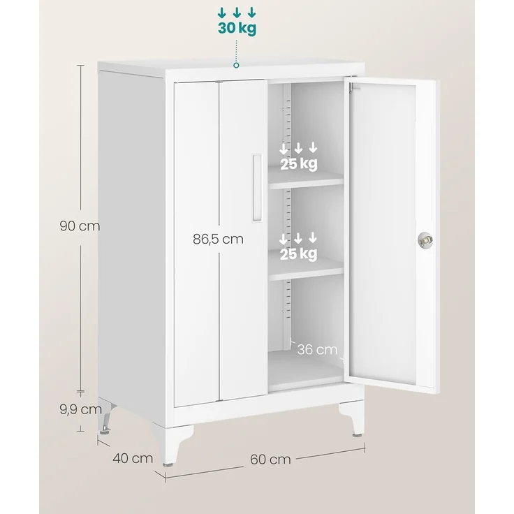 SONGMICS Aktenschrank, Mehrzweckschrank, Büroschrank mit 2 Türen, Schrank abschließbar, Aufbewahrungsschrank aus Stahl, für Arbeitszimmer, Wohnzimmer, mattweiß OMC012W01 – Bild 3