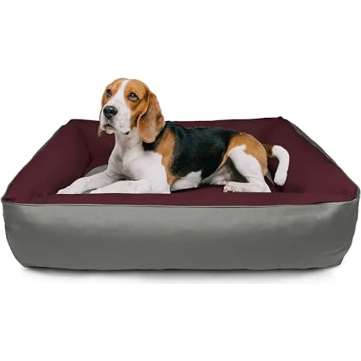 BedDog 2in1 Hundebett MAX QUATTRO, großes Hundekörbchen aus Cordura, waschbares Hundebett mit Rand, Hundesofa (L) ca. 80x65x18cm, CHERRY-ROCK (bordeaux/grau) – Bild 5