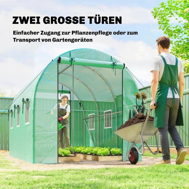 Outsunny Foliengewächshaus, PE, Stahl, Grün, 200L x 300B x 200H cm – Bild 6