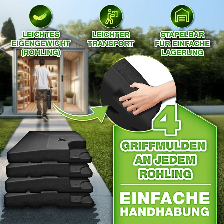 tillvex® Sonnenschirmständer Anthrazit 90 Liter / 120 kg – 4-teilig für Ampelschirm inkl. Metallverbinder | Schirmgewicht befüllbar mit Wasser oder Sand | Schirmständer Ampelschirmständer wetterfest – Bild 2