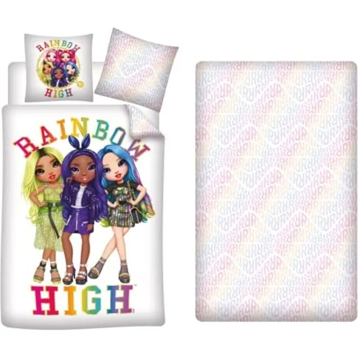 Rainbow High – Bettwäsche-Set mit 1x Bettbezug(140x200cm), 1x Kissenbezug(63x63cm) & 1x Spannbettlaken(90x200cm)
