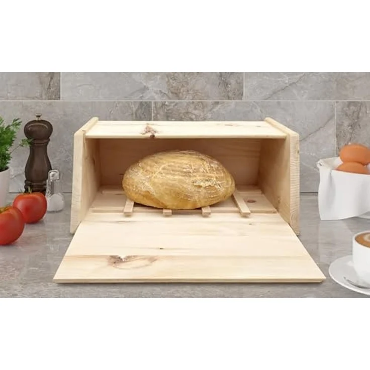 ERST-HOLZ Brotkorb Metalfreie Holz-Brotbox mit Klappe und Gebäckgravur aus Zirbe – Bild 2