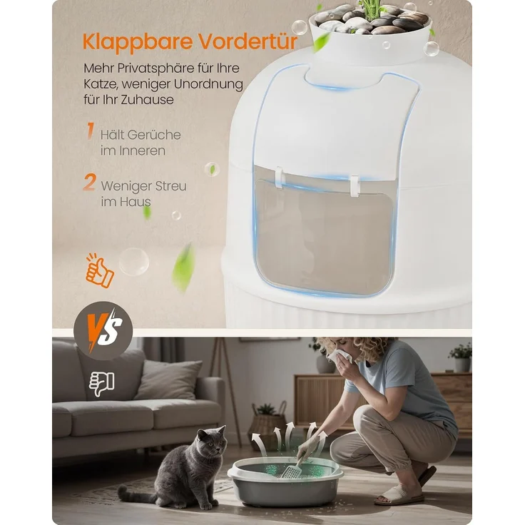 FEANDREA Katzentoilette mit Tür, Blumentopf, verstecktes Katzenklo für Wohnzimmer, mit Filter, weiß – Bild 5