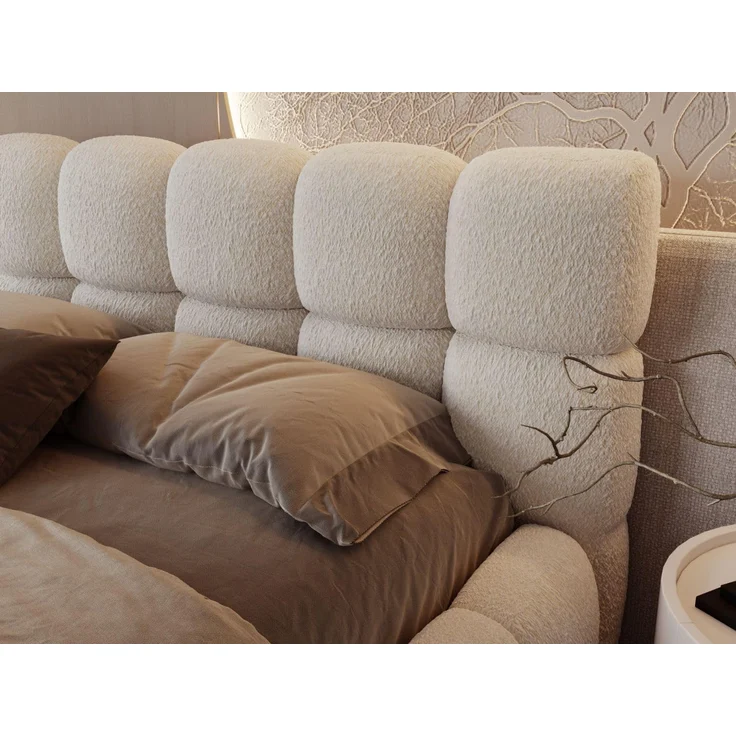 GRAINGOLD Modo Polsterbett 160x200, Doppelbett mit Kopfteil, groß Stauraum, Bouclé-Stoff, Beige – Bild 7