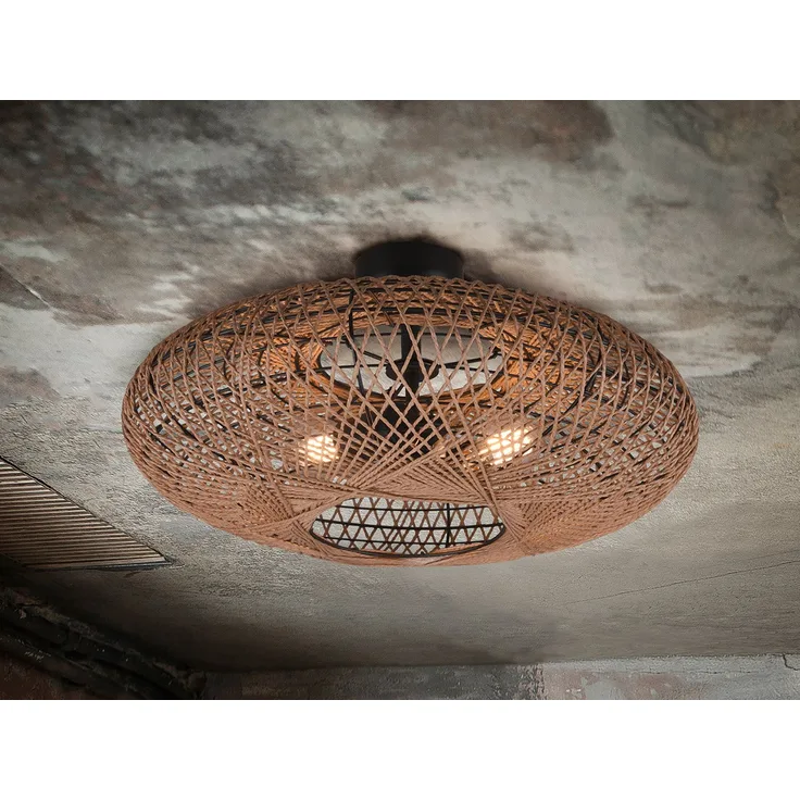 Große LED Deckenleuchte 2 flammig Korbgeflecht aus Sisal, Ø 52cm