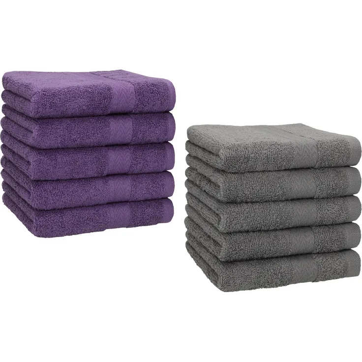 Betz Gästehandtücher 10 Stück Gästetuch Set Premium 30x50 cm Farbe lila und anthrazit, 100% Baumwolle (Set, 10-St)