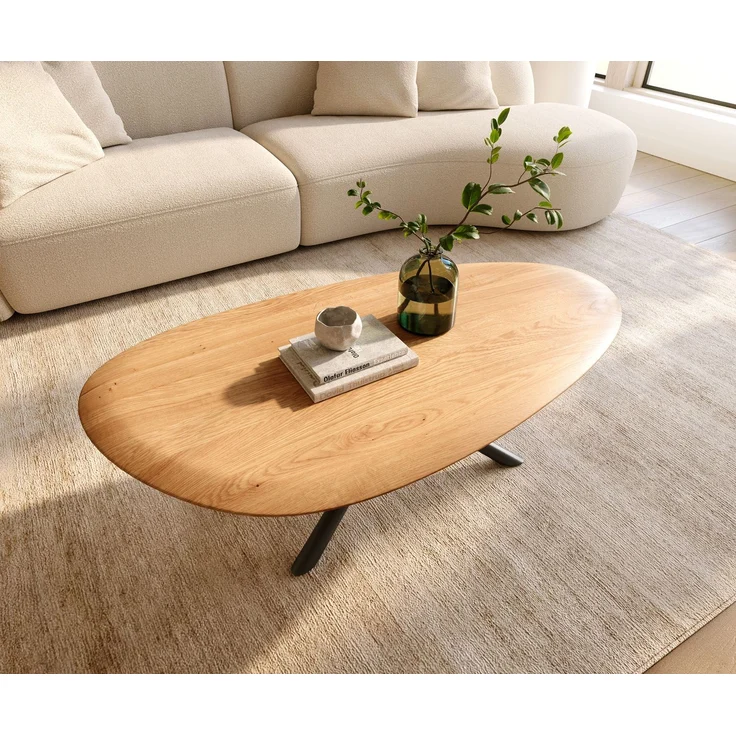 Couchtisch Edge Oval 140x75 cm Eiche Natur Runde Kante Sarity Metall Schwarz – Bild 4