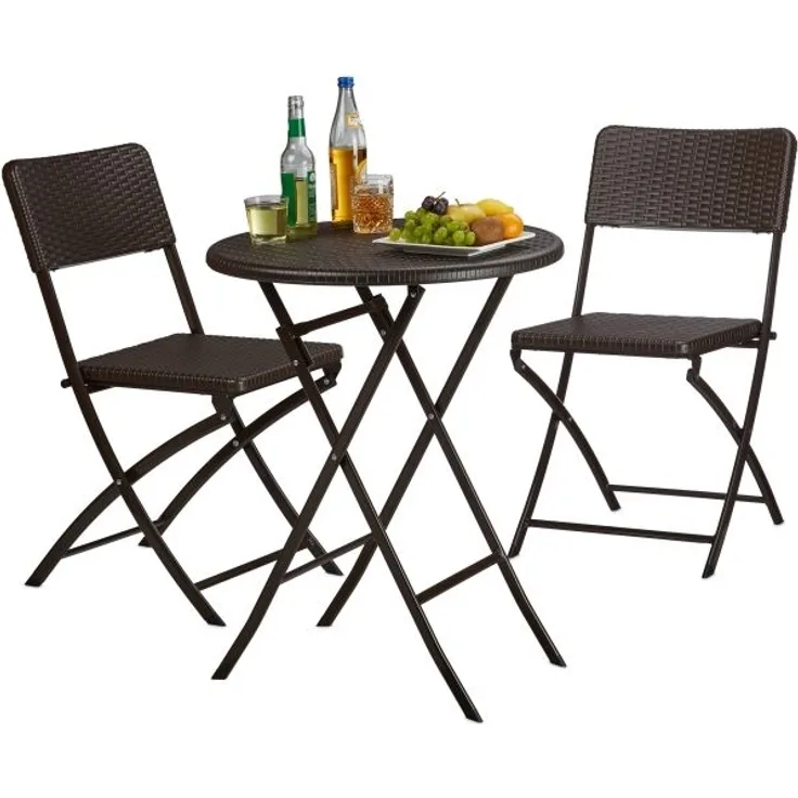 Relaxdays 'BASTIAN' Gartenmöbel Set, 3-teilig, Rattan Schwarz