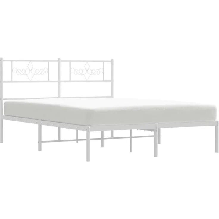 vidaXL Bettgestell mit Kopfteil, Metall weiß, 135x190 cm