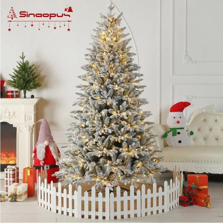 Sinaopus Künstlicher Weihnachtsbaum mit Beleuchtung, Weihnachtsbaum mit Schnee, aus PE und PVC, Tannenbaum künstlich, Christbaum mit Metallständer, Weihnachtsdeko, 180cm, 260 Lichter, 1000 Spitzen, flammbeständig, naturgetreu – Bild 1