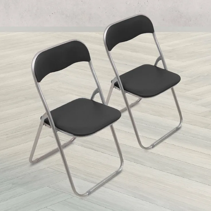 Dmora Set mit 2 Antenore-Klappstühlen, platzsparender Sessel, Gästestuhl, Besprechungssitz aus Kunstleder, 43 x 47 x 80 cm, Schwarz