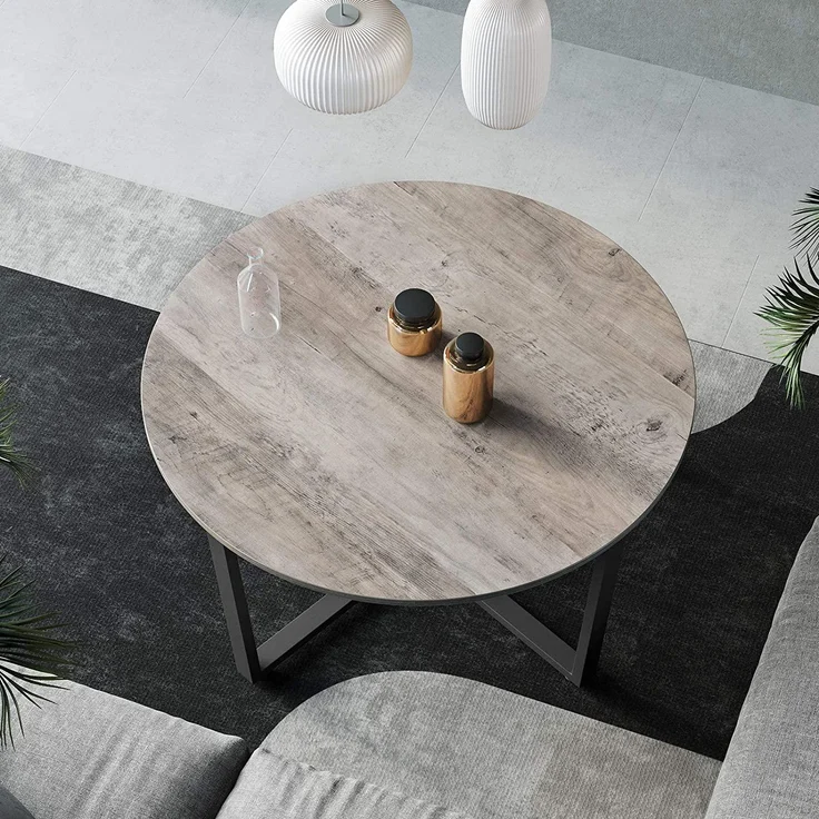 Vasagle Couchtisch rund, Wohnzimmertisch, Sofatisch, Kaffeetisch, stabiles Stahlgestell, einfacher Aufbau, Industrie-Design, Greige-schwarz LCT088B02 – Bild 6