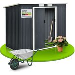 Juskys Metall Gerätehaus M mit Pultdach, Schiebetür & Fundament | 4m³ | 218×132×174 cm | anthrazit | Geräteschuppen Gartenhaus Garten Schuppen