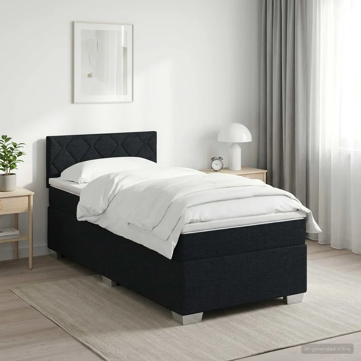 vidaXL Boxspringbett mit Matratze Schwarz 90 x 200 cm Stoff 3450399 – Bild 1