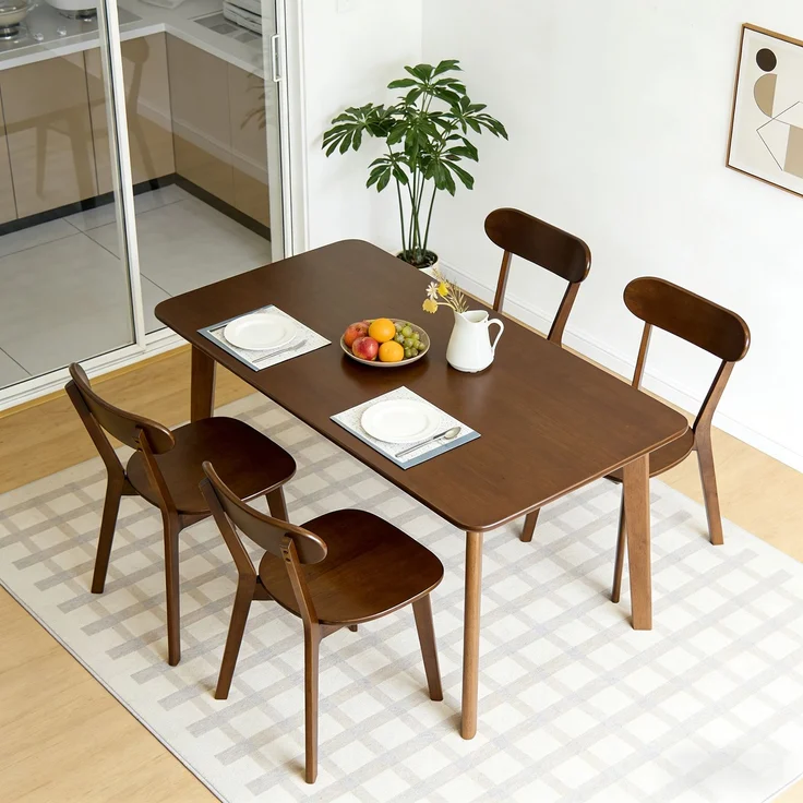 Esszimmerstühle aus 100 % Massivholz, 2er-Set, Mid-Century-Modern-Stil mit geschwungener Rückenlehne, Küchenstühle mit verstellbaren Fußstützen für Esszimmer, Küche, Wohnzimmer, Arbeitszimmer, Walnuss--Nussbaum--86x68x15cm--YOUDENOVA – Bild 6