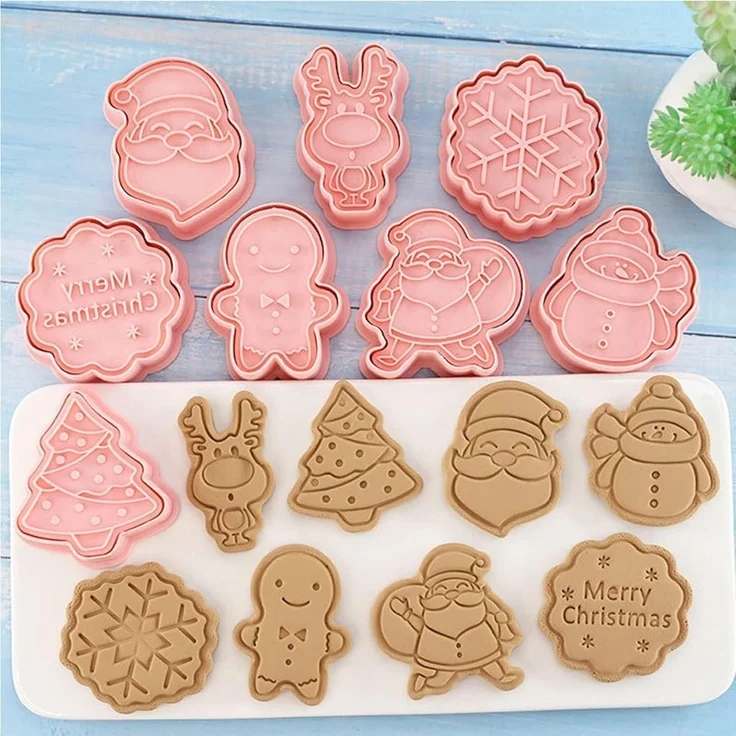 Viilich Weihnachtsausstecher 8-tlg Plätzchen Stempel Cookie Cutter Weihnachten – Bild 4
