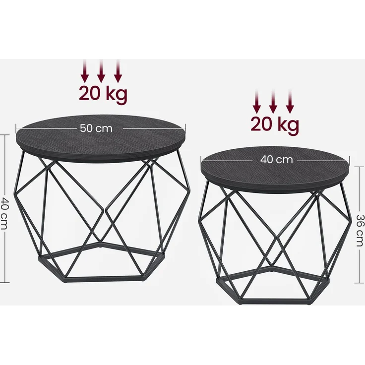 Vasagle Couchtisch 2er Set mit abnehmbarer Tischplatte, Holz/Stahl schwarz, Ø50 und Ø40 cm – Bild 5