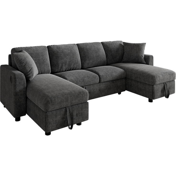 ZUBALIYA Schlafsofa 61x107 cm, mit USB - Anschluss, mit Stauraum, mit Ausziehbett, mit Chenille - Bezug, mit breiten Armlehnen, Grau – Bild 24