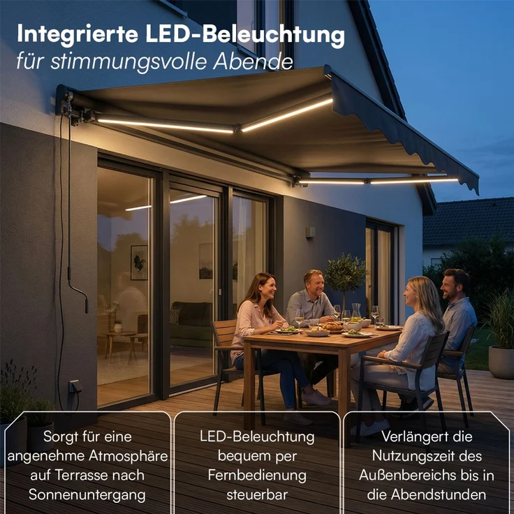STEELSØN 'Kestria' elektrische Gelenkarmmarkise 350x300 cm mit LEDs, Markise anthrazit, Terrassenmarkise selbst montierbar – Bild 4