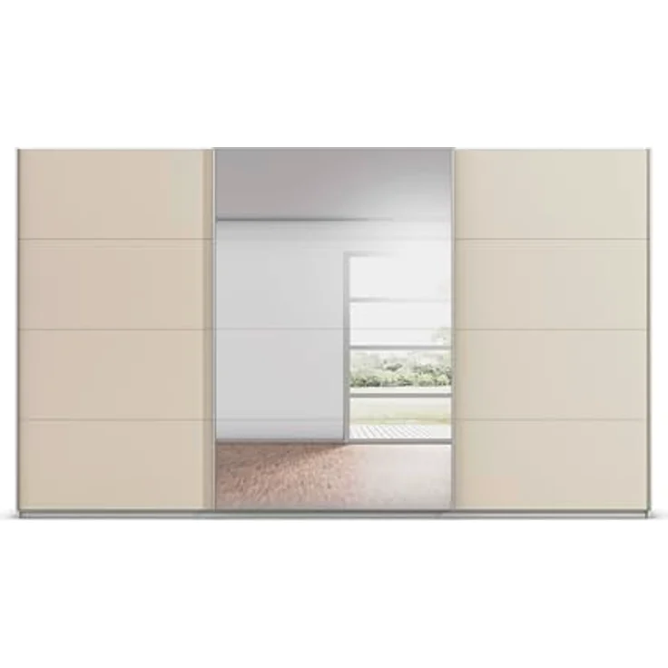 Rauch Möbel Kulmbach, Kleiderschrank mit Schwebetüren für Schlafzimmer, Kinderzimmer, Jugendzimmer, Garderobe, Flur, 3-türig, mit Spiegel, Zubehör Basic, Farbe Beige, Breite 360 cm – Bild 9