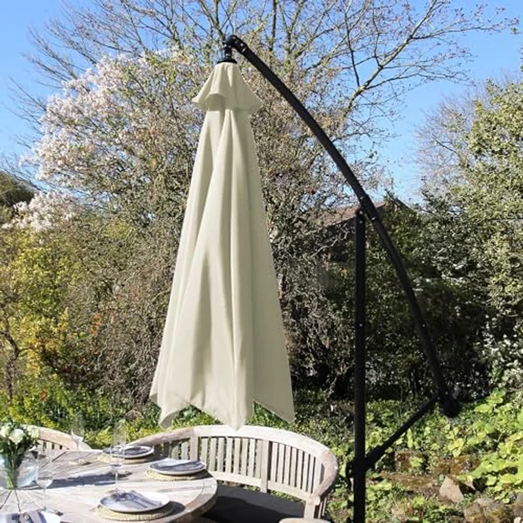 Monstershop Sonnenschirm, Sechseckig 300x300 cm, Creme, UV-beständig, mit Kurbelmechanismus und Gratis Regenhülle – Bild 4