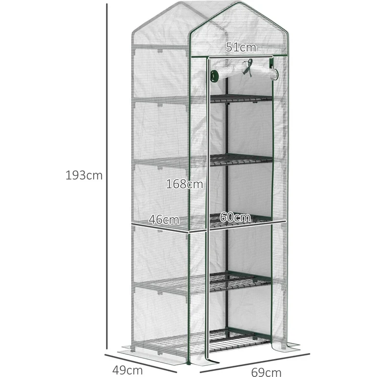 MELAYR, Gewächshaus für den Außenbereich mit 5-stufigen Regalen, 69 x 49 x 193 cm, transparent, Transparent+Grün – Bild 5