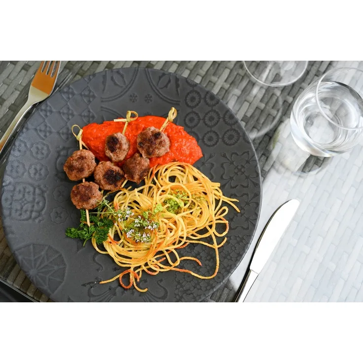Große runde Platzteller in modernem Vintage Stil, Deko-Teller aus Keramik im 4er Set, ideal auch als Pizzateller und Servierteller, mit Matt-Finish