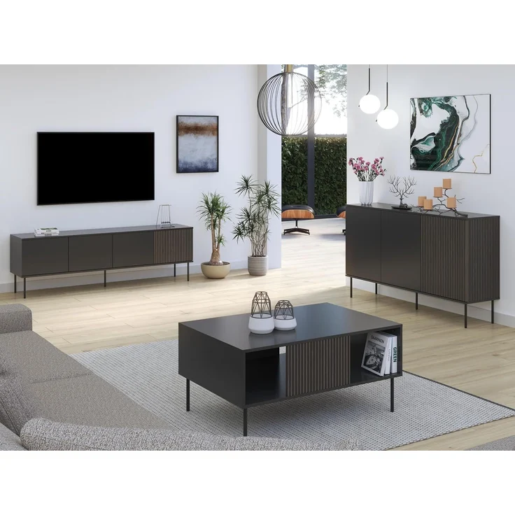 Wohnzimmer-Set Nianve I (Farbe: Schwarz / Schwarz + Nuss) – Bild 2