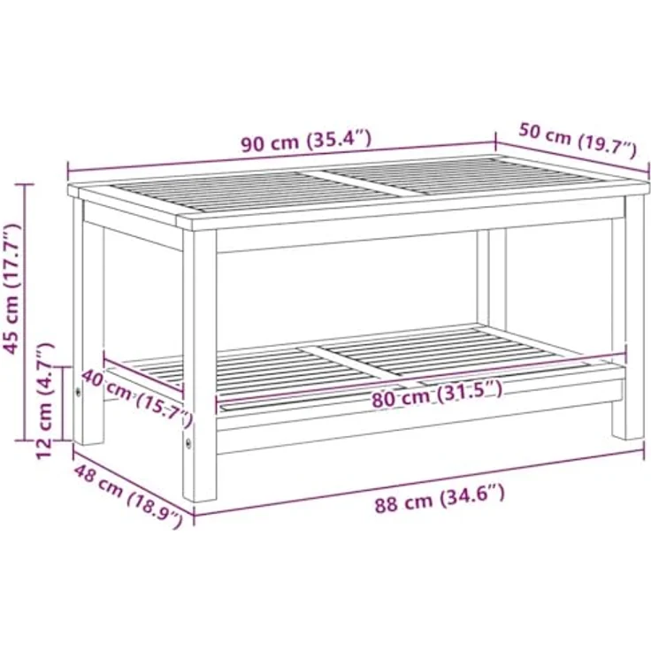 vidaXL Beistelltisch Braun 90 x 50 x 45 cm Massivholz Akazie 4108104 – Bild 4